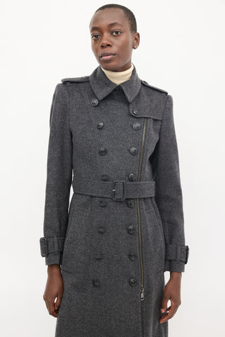 Burberry Dark Grey Wool Double Breasted Trench Coat