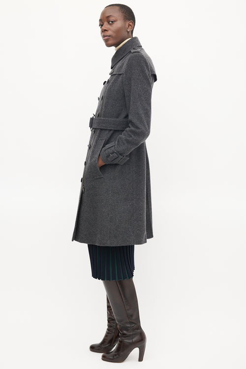 Burberry Dark Grey Wool Double Breasted Trench Coat