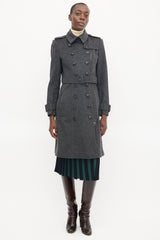 Burberry Dark Grey Wool Double Breasted Trench Coat