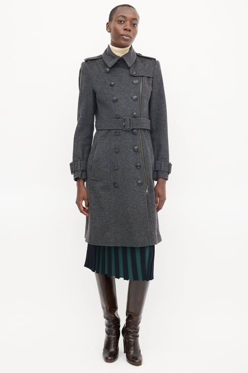 Burberry Dark Grey Wool Double Breasted Trench Coat