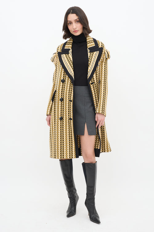 Burberry Fall 2016 Black & Yellow Wool Fringe Coat