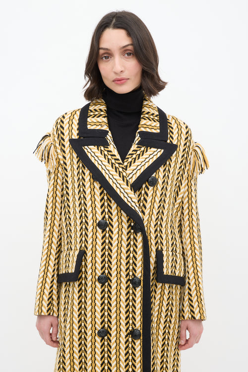 Burberry Fall 2016 Black & Yellow Wool Fringe Coat