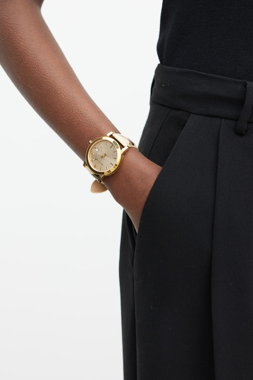 Burberry Gold & Beige Haymarket The City Nova Check Watch