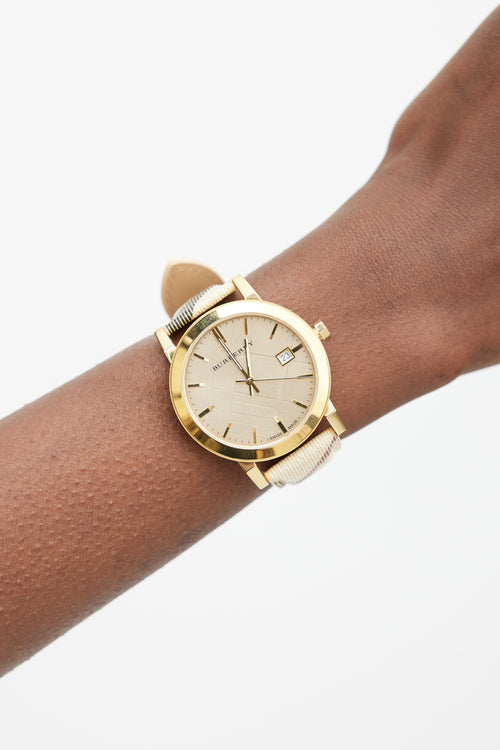 Burberry Gold & Beige Haymarket The City Nova Check Watch