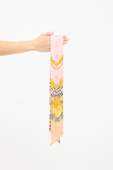 Burberry Gold & Pink Silk Reversible Printed Nova Check Skinny Scarf