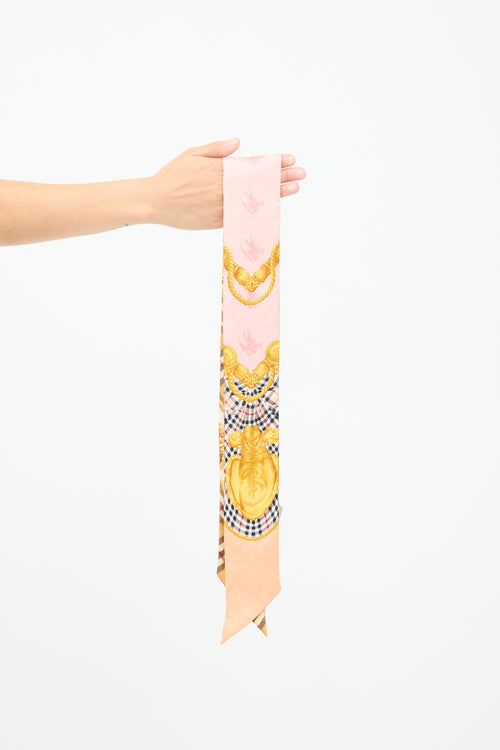 Burberry Gold & Pink Silk Reversible Printed Novacheck Skinny Scarf