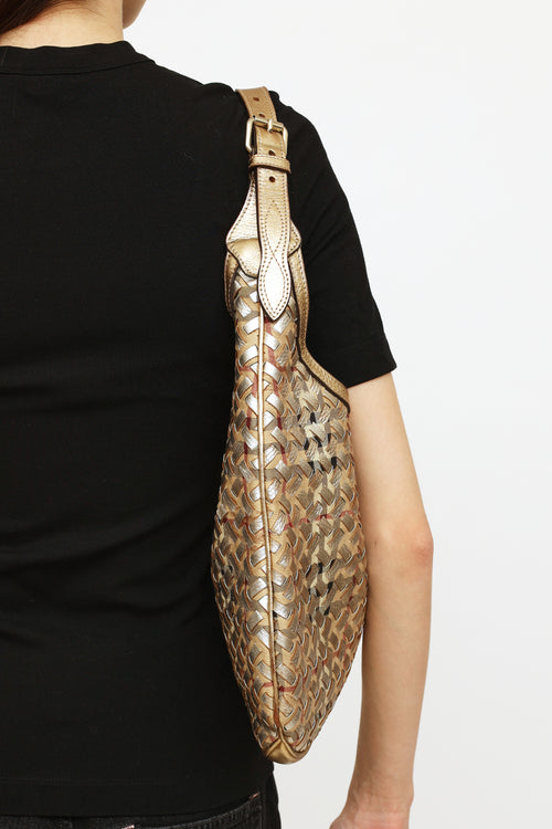 Burberry Gold Check Woven Brooke Shoulder Bag