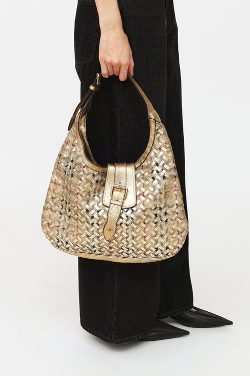 Burberry Gold Check Woven Brooke Shoulder Bag