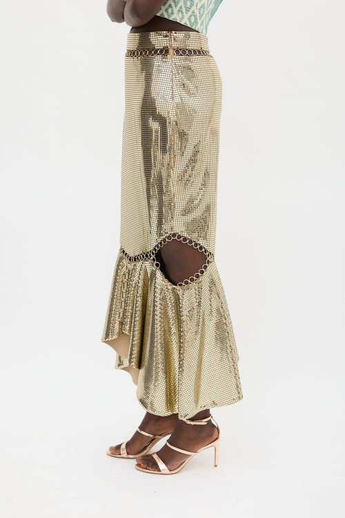 Burberry Gold Square Sequin Metallic Skirt