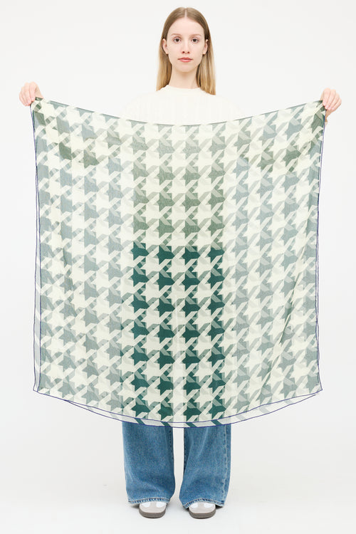 Burberry Green & Cream Silk Houndstooth Scarf