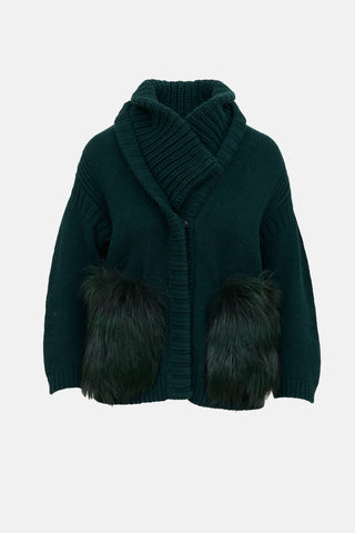 Burberry Wool Fur Trim Cardigan