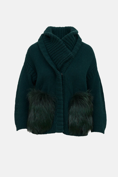 Burberry Wool Fur Trim Cardigan