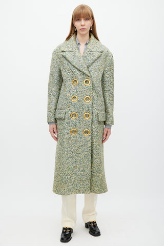 Burberry Green & Multicolour Laminated Cashmere Coat