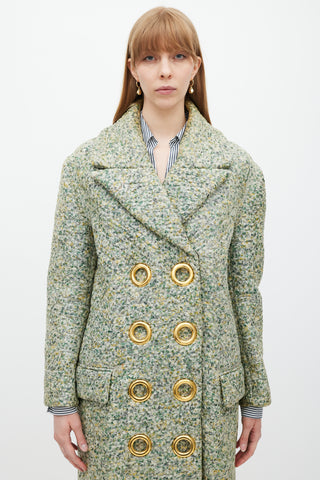 Burberry Green & Multicolour Laminated Cashmere Coat