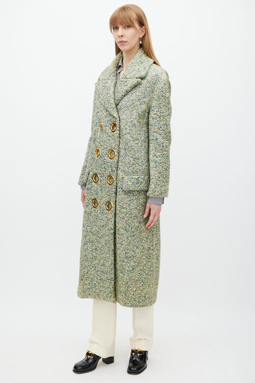 Burberry Green & Multicolour Laminated Cashmere Coat