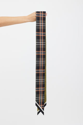 Burberry Green & Multicolour Plaid Silk Tie Scarf