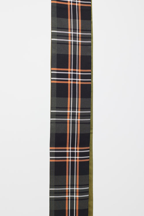 Burberry Green & Multicolour Plaid Silk Tie Scarf