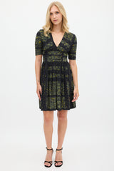 Burberry Green & Navy Printed Gathered Dress