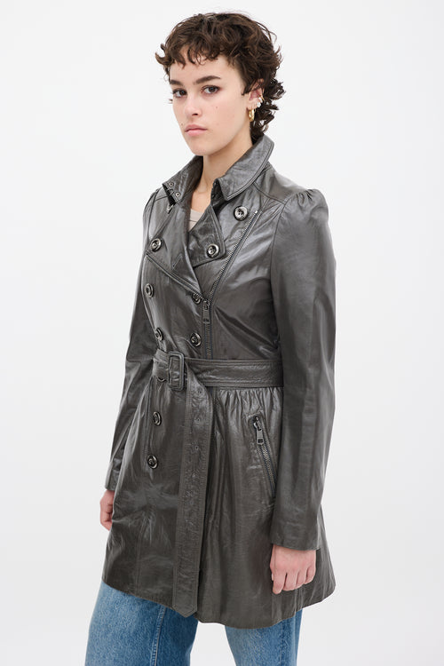 Burberry Green Patent Leather Belted Coat