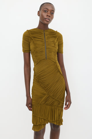 Burberry Green Ruched Zip Dress