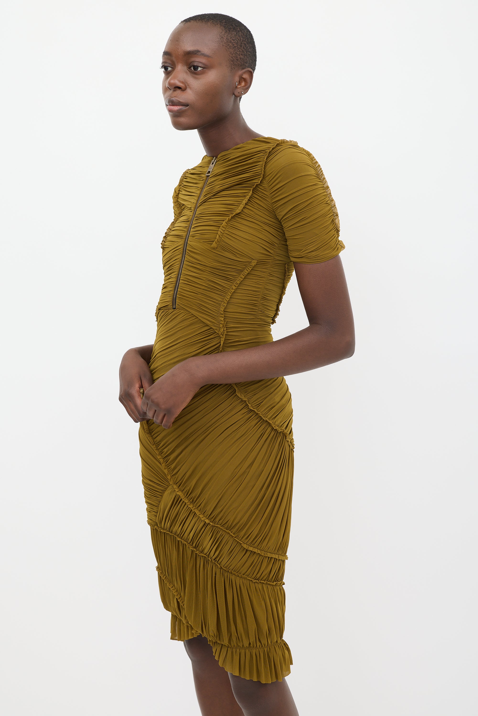 Burberry // Green Ruched Zip Dress VSP Consignment Burberry // Green Ruched Zip Dress VSP Consignment