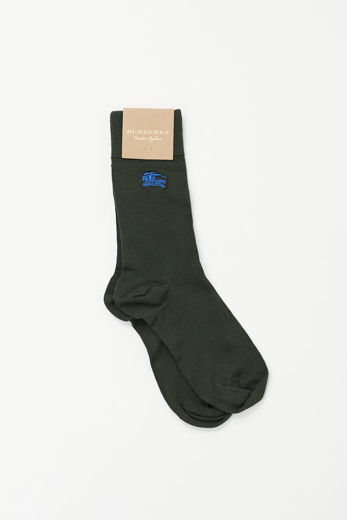 Burberry Green Silk Logo Socks