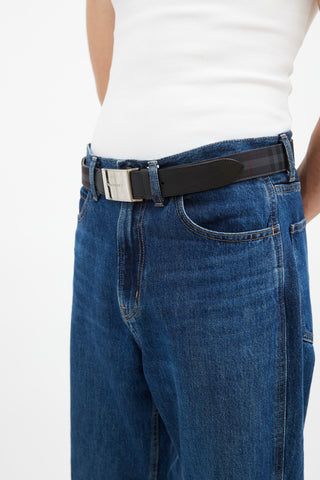 Burberry Grey & Black Check Buckle Belt