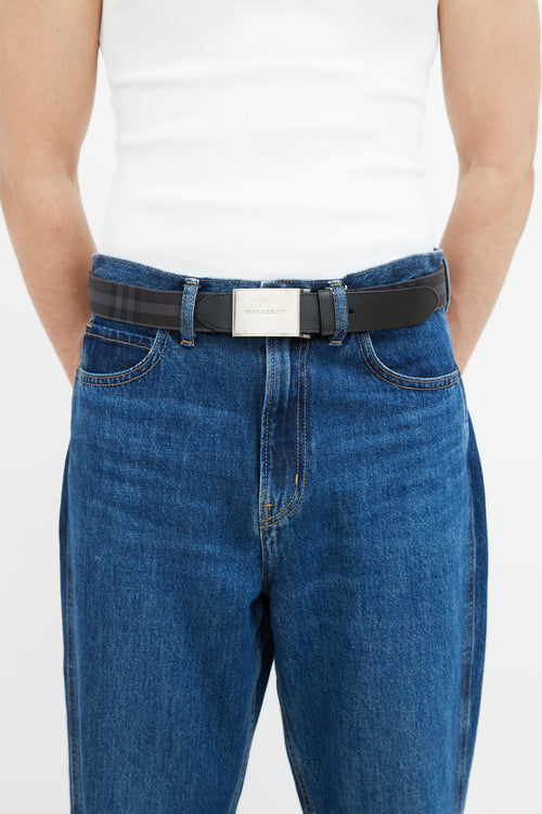 Burberry Grey & Black Check Buckle Belt
