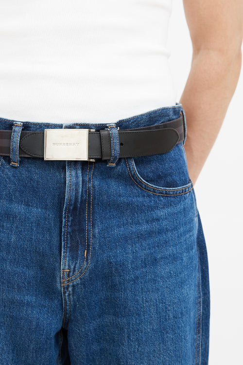 Burberry Grey & Black Check Buckle Belt