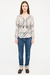 Burberry Grey & Black Nova Check Tassel Top