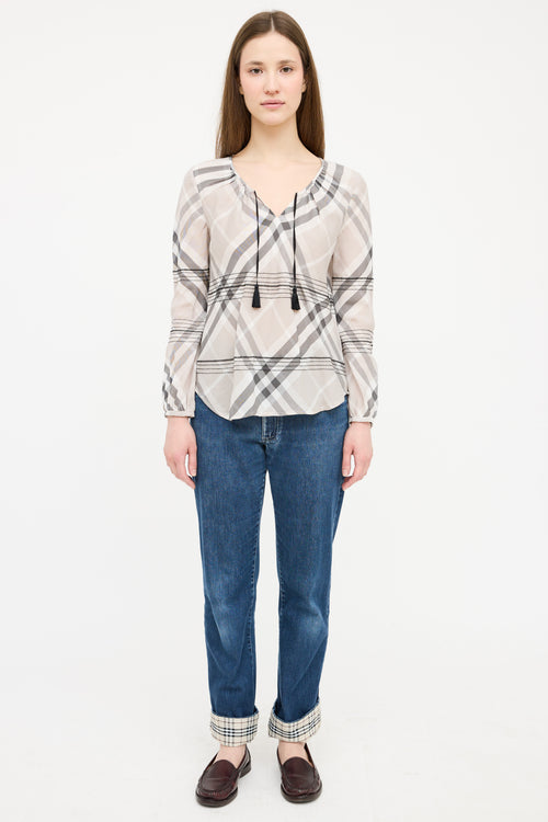 Burberry Grey & Black Nova Check Tassel Top