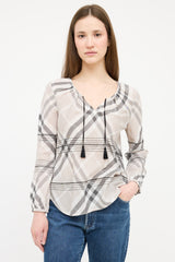 Burberry Grey & Black Nova Check Tassel Top