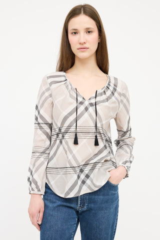 Burberry Grey & Black Nova Check Tassel Top