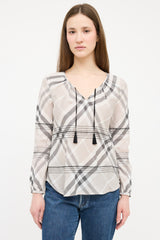 Burberry Grey & Black Nova Check Tassel Top