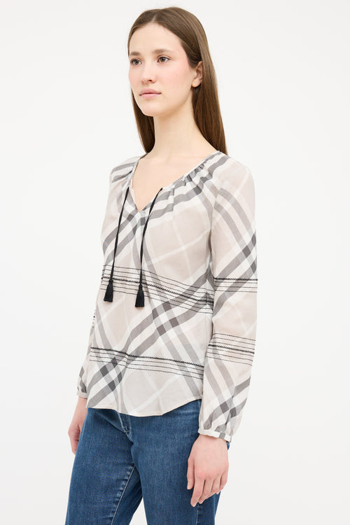 Burberry Grey & Black Nova Check Tassel Top