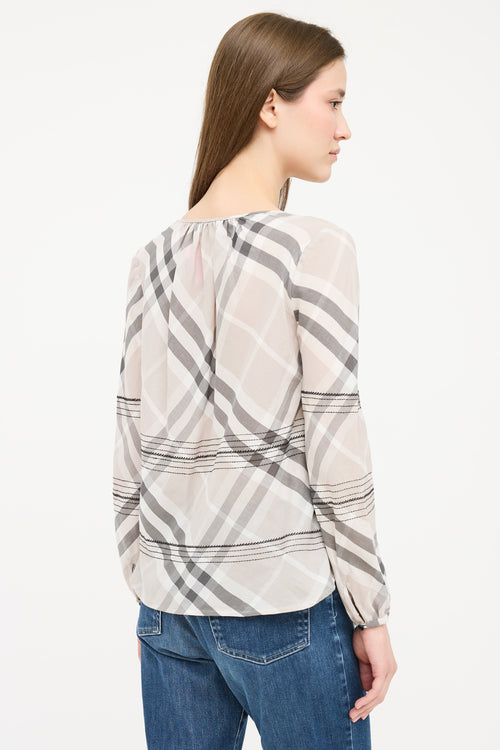 Burberry Grey & Black Nova Check Tassel Top