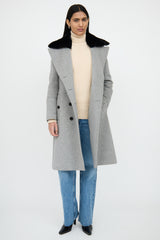 BurberryGrey & Black Detachable Fur Collar Coat