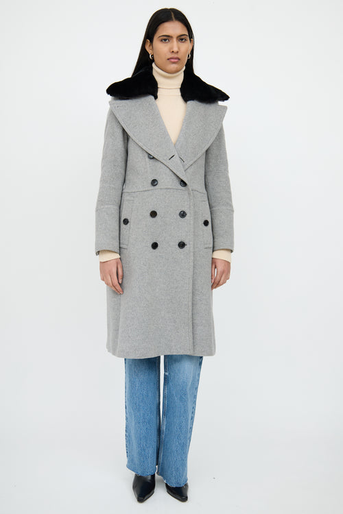 BurberryGrey & Black Detachable Fur Collar Coat