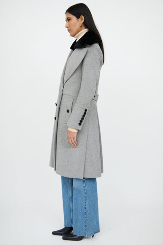 BurberryGrey & Black Detachable Fur Collar Coat