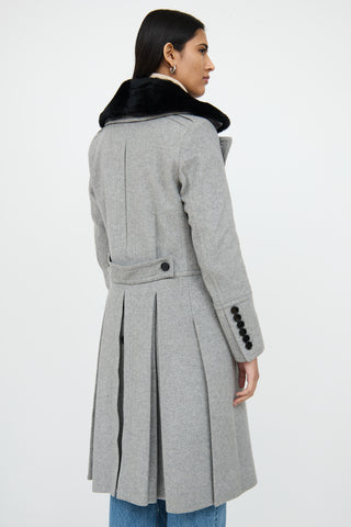 BurberryGrey & Black Detachable Fur Collar Coat