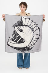 Burberry Grey & Multicolour Silk Pallas Helmet Printed Scarf