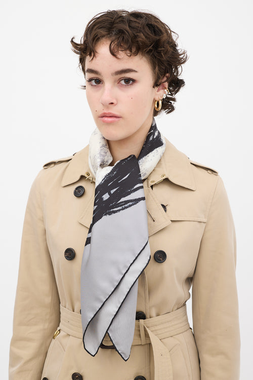 Burberry Grey & Multicolour Silk Pallas Helmet Printed Scarf