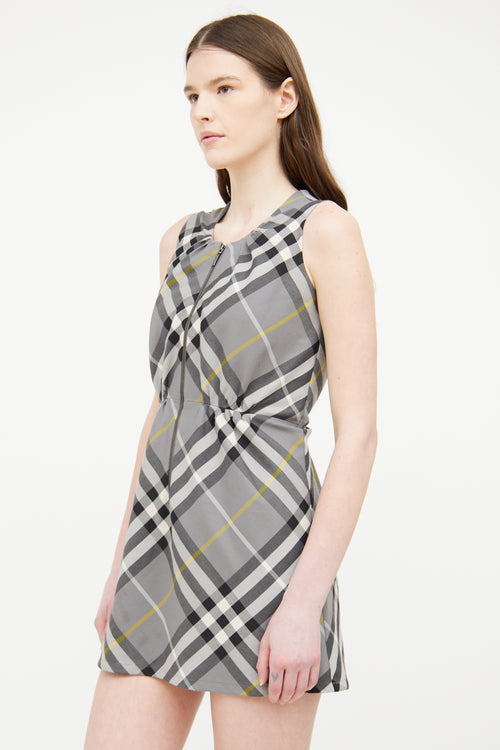 Burberry Grey Check Front Zip Sleeveless Dress