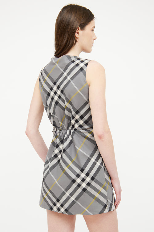 Burberry Grey Check Front Zip Sleeveless Dress