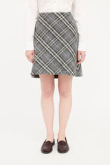 Burberry Grey & Purple Wool Nova Check Skirt