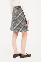 Burberry Grey & Purple Wool Nova Check Skirt