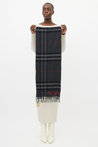 Burberry Grey & Red Nova Check Cashmere Scarf