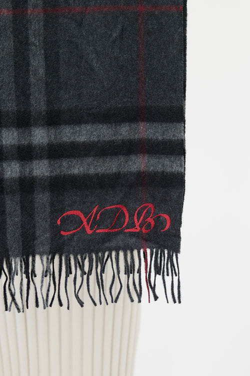 Burberry Grey & Red Nova Check Cashmere Scarf
