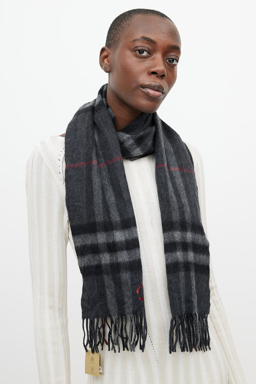 Burberry Grey & Red Nova Check Cashmere Scarf