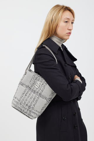 Burberry Grey & Black Woven Lola Bucket Bag